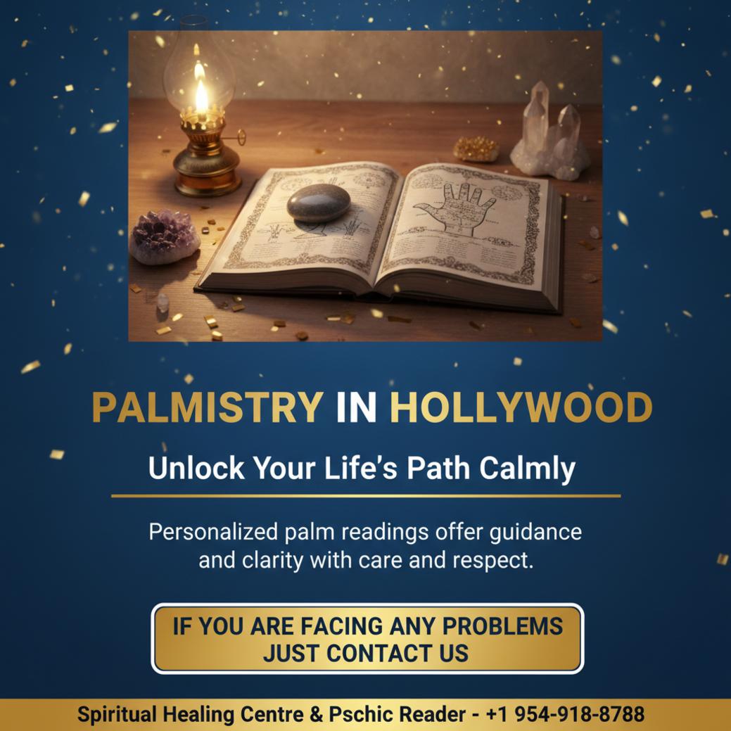 Palmistry tools and crystals on wooden table in Hollywood FL