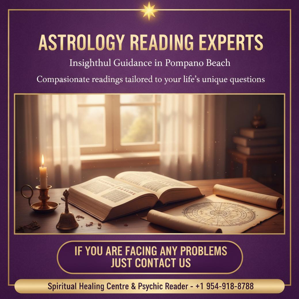 Trusted Astrology Reading in Pompano Beach, FL Calm astrology reading setup with charts and candle in Pompano Beach