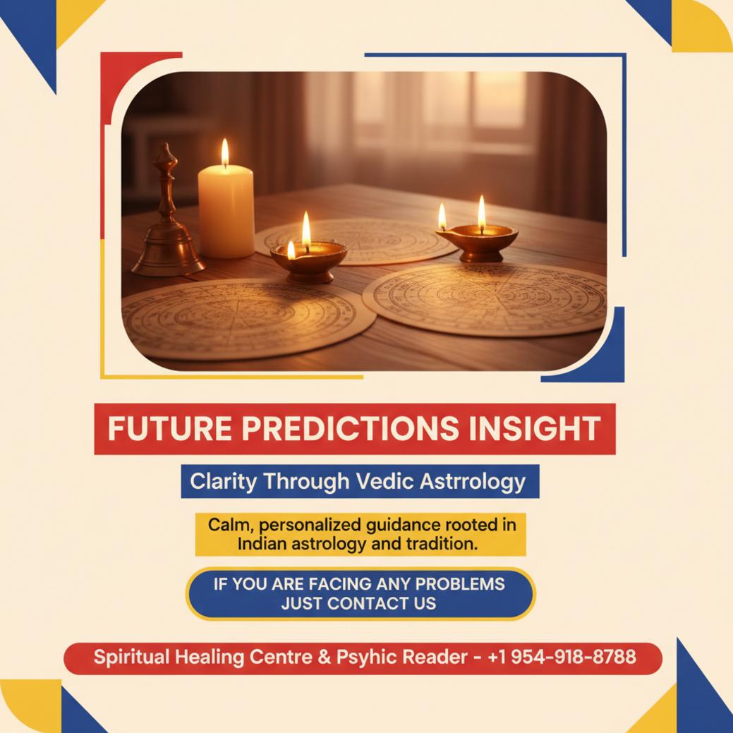 Vedic astrology charts and diya lamps representing future predictions in Florida