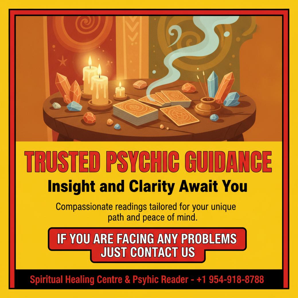 psychic reading setup with tarot cards and crystals in Coral Springs