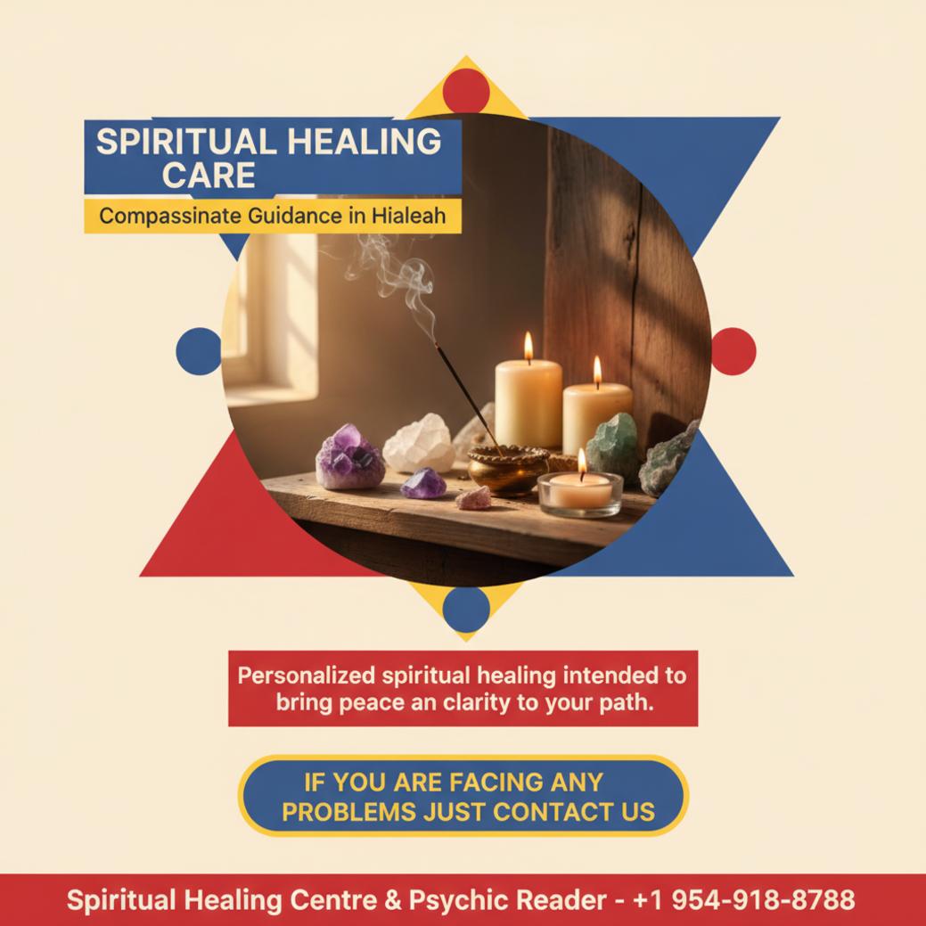 Spiritual healer altar with crystals and candles in Hialeah room