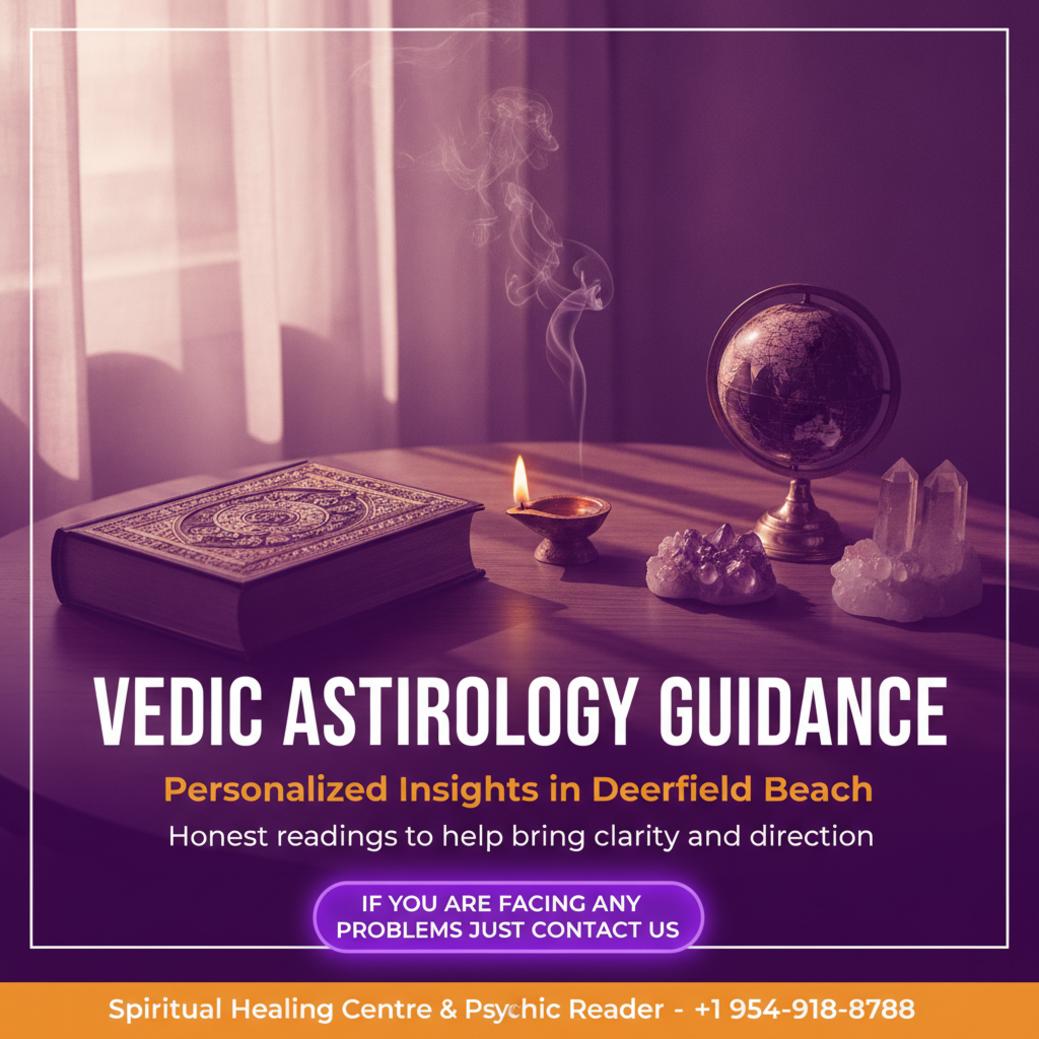 Vedic astrology setup with birth chart and oil lamp in Deerfield Beach